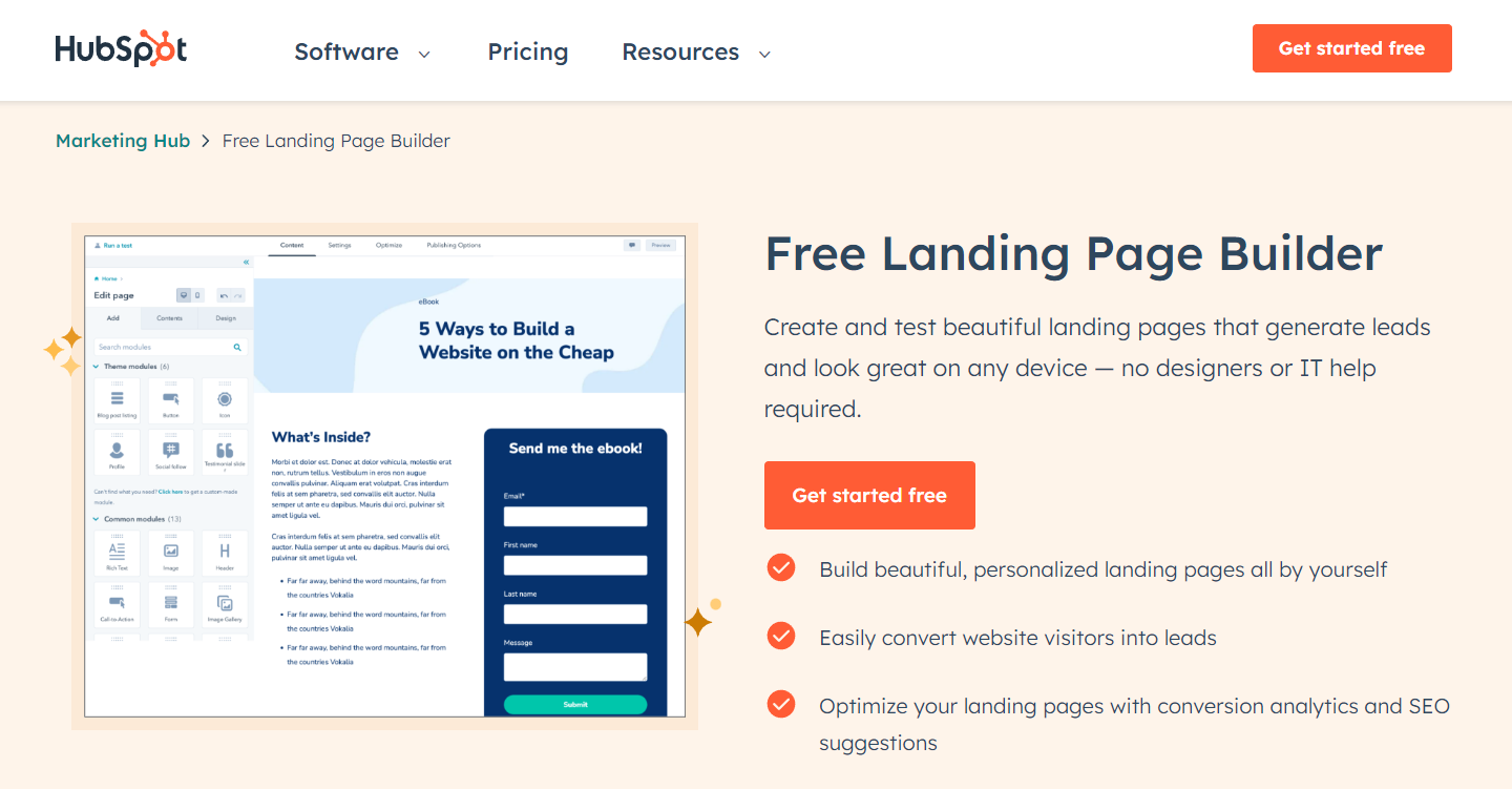 Best Landing Page Tools - Hubspot